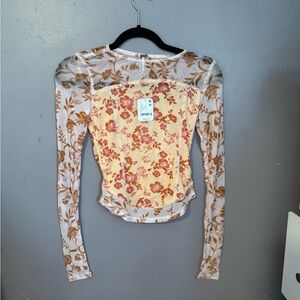 Free People Betty’s Garden Top Coral Floral Long Sleeve New With Tags XS